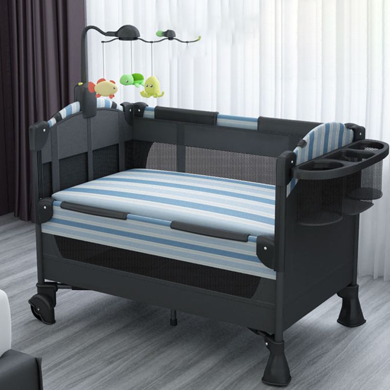 Modern Acrylic Black with Guardrail with Casters/Wheels Nursery Bed