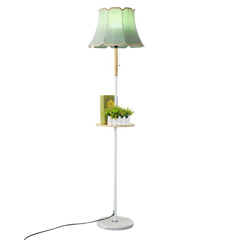 Fabric Flared Shaped Floor Light Simplicity 1-Light Bedside Standing Lamp with Wooden Tray