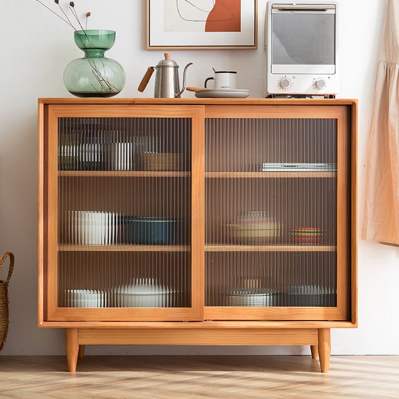 Pine Wood Dining Server Modern Kitchen Sideboard with Glass Door