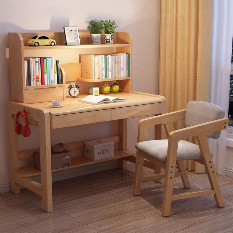 Adjustable Home Kids Desk Wood Writing Desk and Chair with Bookshelf