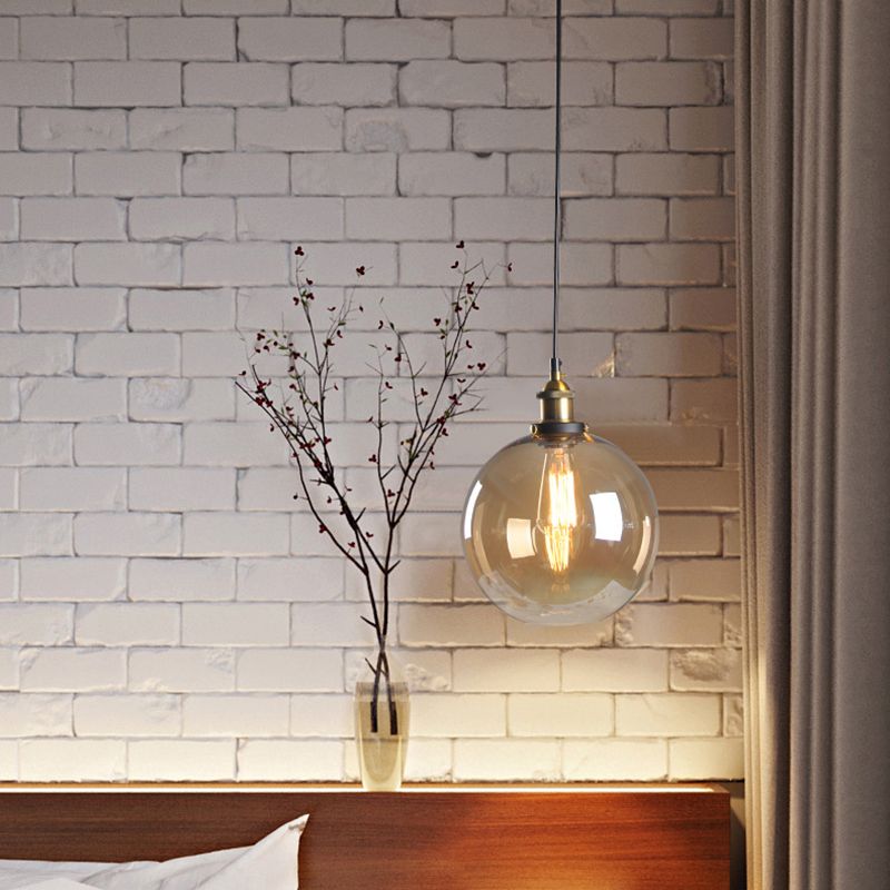 Retro Industrial 1 Light Pendant Amber Handblown Glass Dome Pendant Lighting  for Living Room