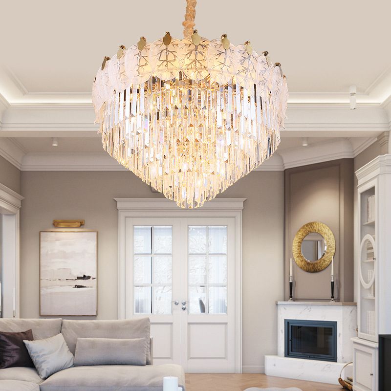 Clear Crystal Tiered Hanging Chandelier Modern 14 Lights LED Ceiling Lamp for Living Room