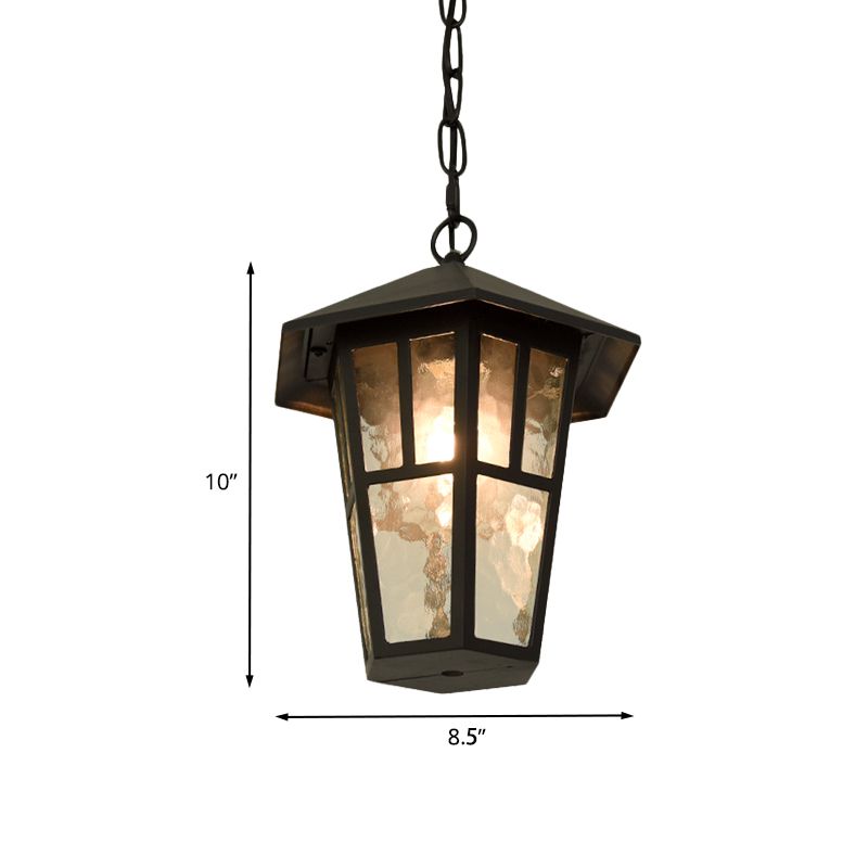 Ripple Glass Black Drop Lamp Birdcage Single Head Retro Pendant Lighting Fixture for Outdoor