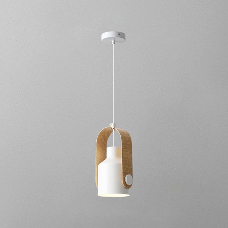 Modern Wooden Top Pendant Light, Minimalist Bell Shade Hanging Lamp for Bedroom