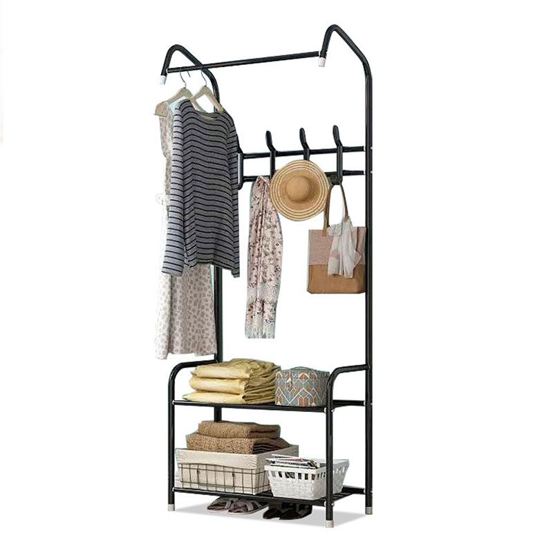 Contemporary Iron Coat Hanger Hallway Coat Rack with 2 Shelves