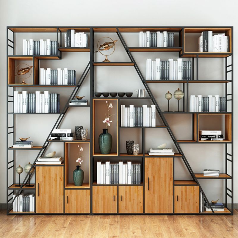 Urban Metal Bookcase Black Open Back Book Shelf with Cabinets