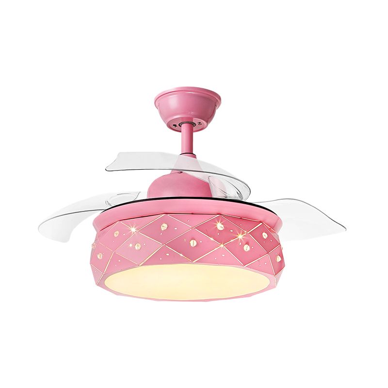 3 lames tambour métallique Éclairage de ventilateur suspendu modernisme 42 "W LED LED à chasse d'eau en rose / bleu avec de la teinte acrylique, télécommande / mur et télécommande