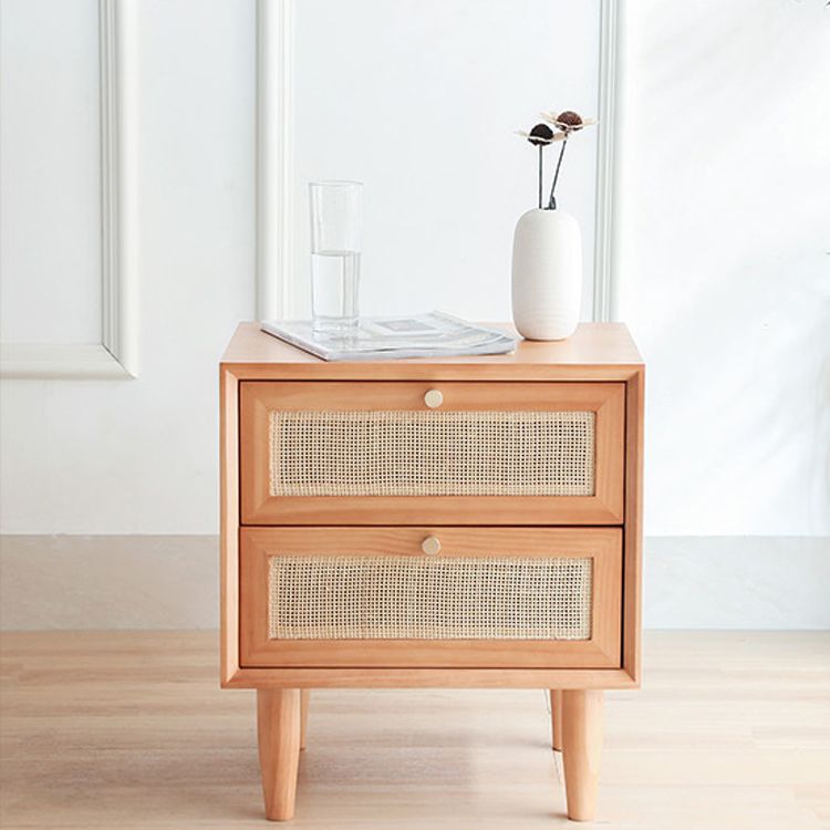 Rattan Bedside Table Modern Minimalist Bed Nightstand with Legs