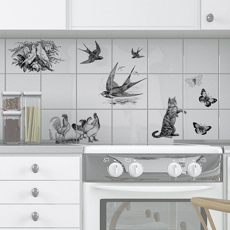 Birds Wallpaper Panels Grey Childrens Art Wall Decor for Kids Bedroom, Peel and Stick