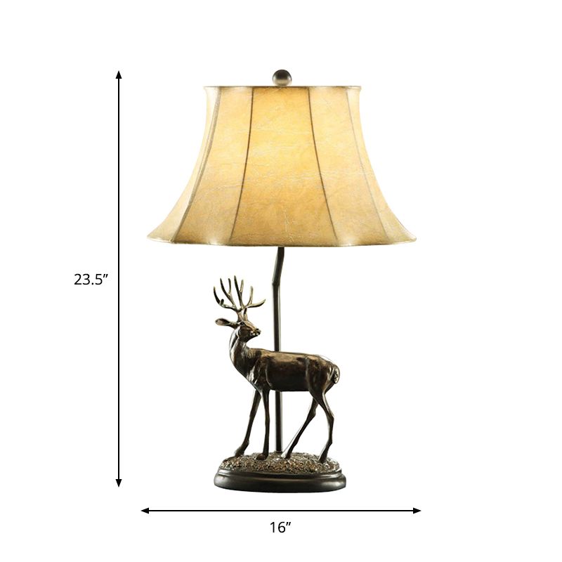 Beige 1-Lichttisch-Licht ländlicher Metallhirschhirsch-Basis-Nachttisch-Lampe mit Stoffschatten