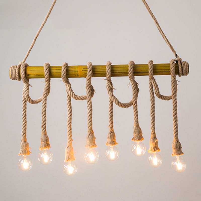 Industrial Linear Pendant Lighting Manila Rope Ceiling Pendant Light for Bar