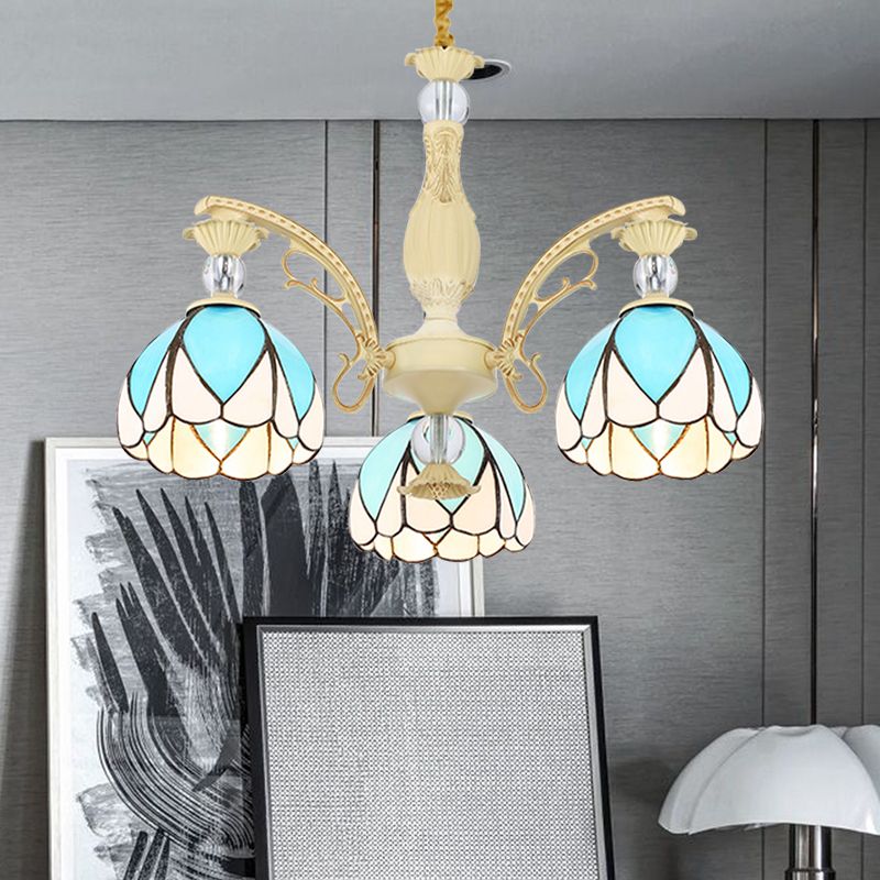 Dome Chandelier Lamp Tiffany Style 3/6/9 Lights Sky Blue Down Lighting Pendentif For Bedroom