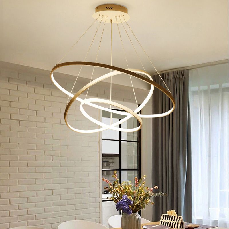 Gold Three Rings Hanging Chandelier Simplicity LED Metal Suspension Pendant Light