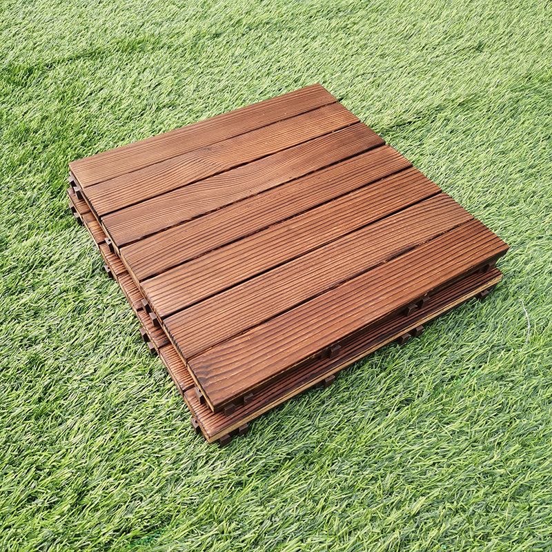 7-Slat Square Wood Patio Tiles Snap Fit Installation Outdoor Flooring Tiles