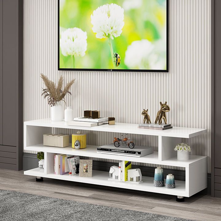 Modern Open Storage TV Console , Wood and Metal TV Stand in Wood Finish