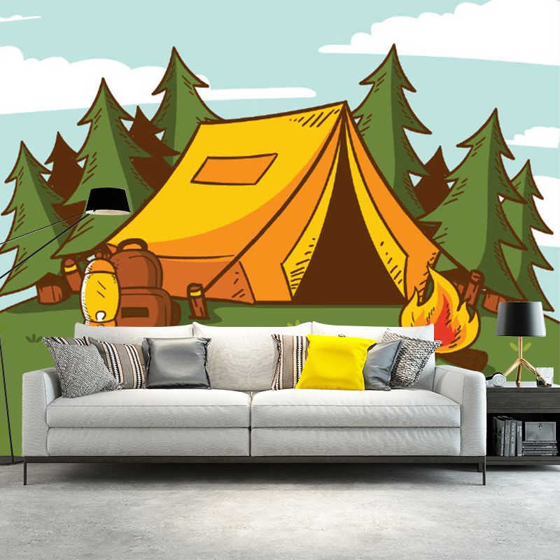 Yellow and Green Kids Murals Full Size Tent with Tree Wall Covering for Child Bedroom