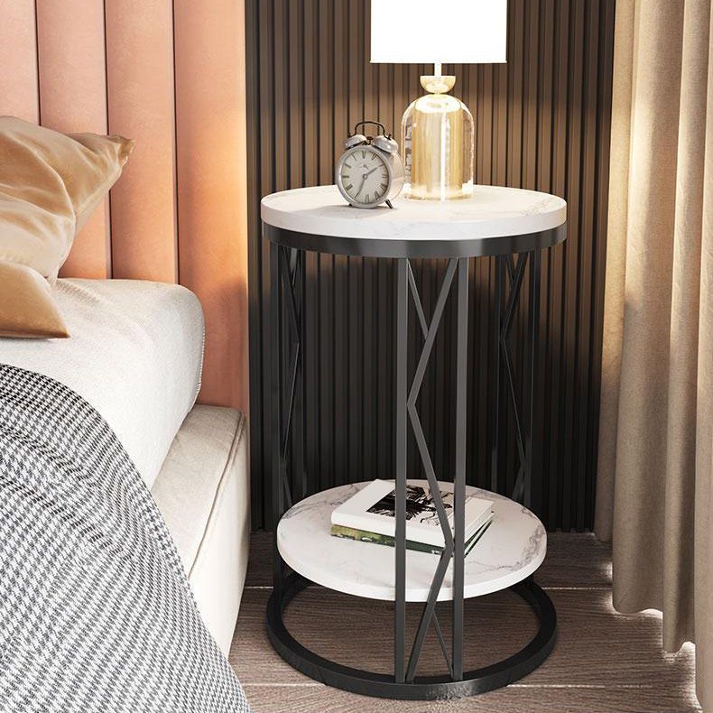 Classic Glam Accent Table Nightstand Stone Bedside Cabinet for Bedroom