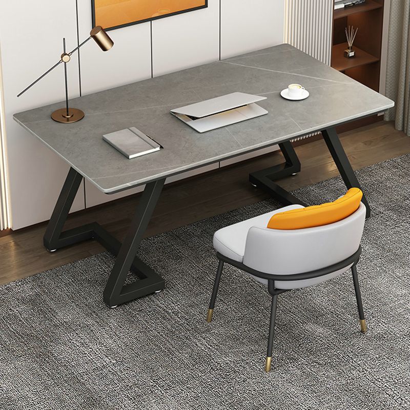 Contemporary Grey Stone Writing Desk Sled Rectangular Office Desk for Home