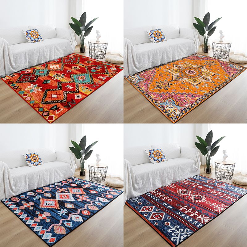 Boheemian Americanan Print Rug Red Polyester Area Rug Easy Care Tapijt voor woonkamer