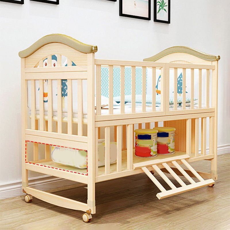 Baby Crib 4-in-1 Convertible Crib Nursery Bed with Guardrail and Casters