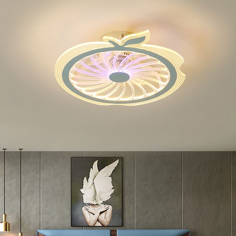 Apple Figure Semi Flush Mount Lamp Modern Transparent Acrylic LED Ceiling Fan Light in Pink/Blue, 20" Width