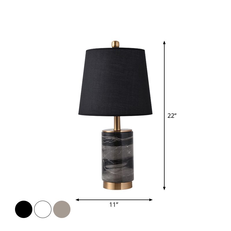 Nordic Empire Shade Table Lamp Fabric 1 Bulb Bedroom Night Light with Marble Column in Black/White/Grey