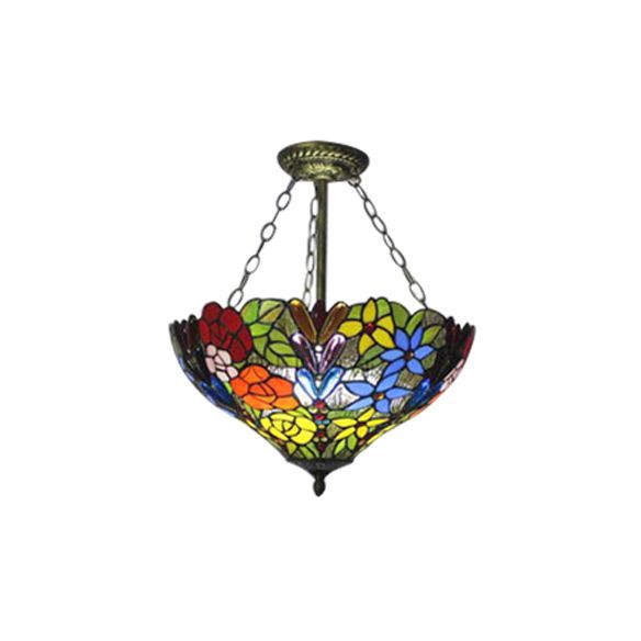 Pendentif multicolore avec une fleur / motif rose Tiffany Style Rustic Glass Plafond Pendant pour salle à manger