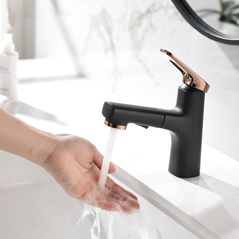 Contemporary Copper Vessel Faucet Lever Handles Retractable Low Arc Vessel Faucet