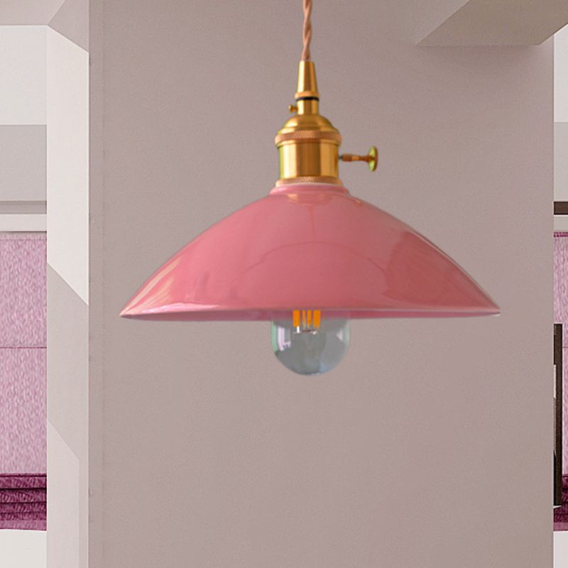 Dome Shade Fer Pendant Lightture Vintage Single Light Restaurant Plafond plafond Light en blanc / rose / bleu