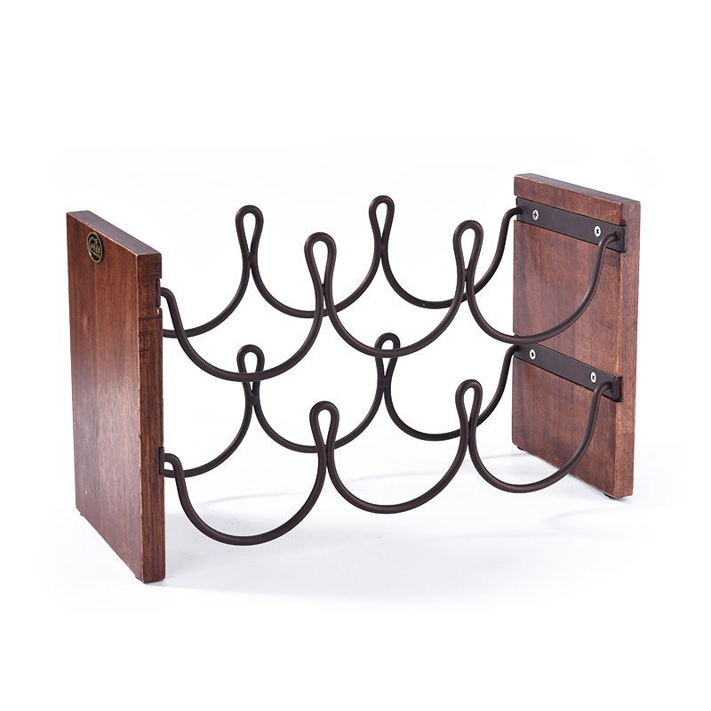 Mid-Century Modern Wine Bottle Rack Tabletop Solid Wood Bottle Holder for Kitchen