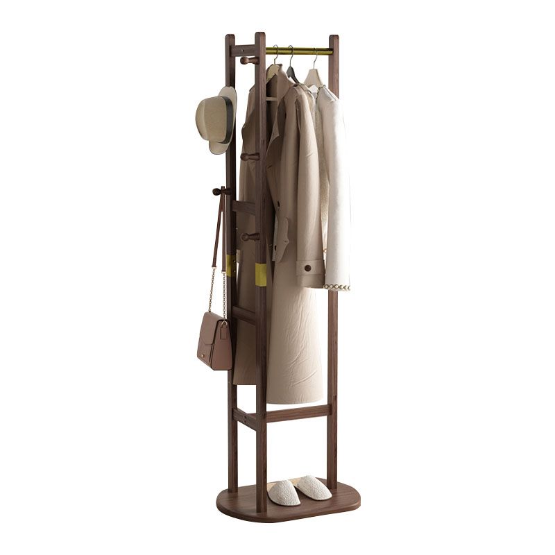 64" Modern and Contemporary Hanging Hall Tree Pine Coat Hanger with Hanging Rail and Hooks