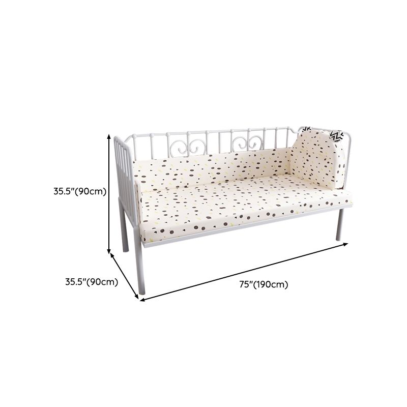 Nursery Bed with Guardrail in Metal Industrial Nursery Crib in White