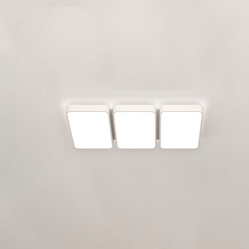 White 3-Light LED Flush Mount in Modern Minimalist Acrylic Rectangular Ceiling Light