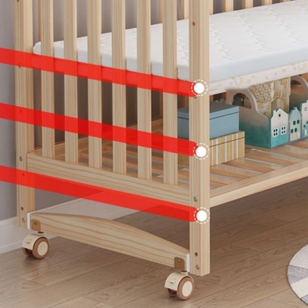 Convertible Crib Nursery Crib Washed Natural Nursery Crib with Casters/Wheels