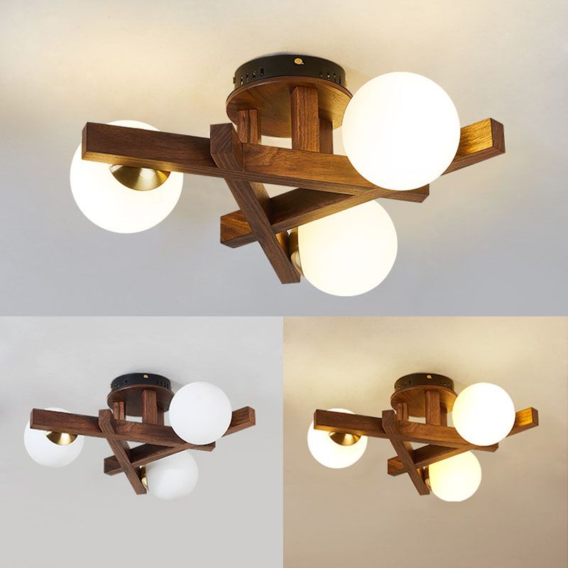 Balls Living Room Semi-Flush Ceiling Light Wood Nordic Style Semi Mount Lighting