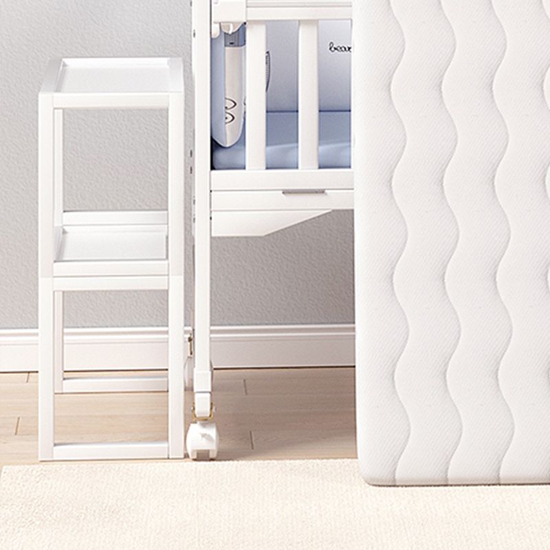 Solid Wood Toddler Bed with Guardrail Pine Kids Bed in White