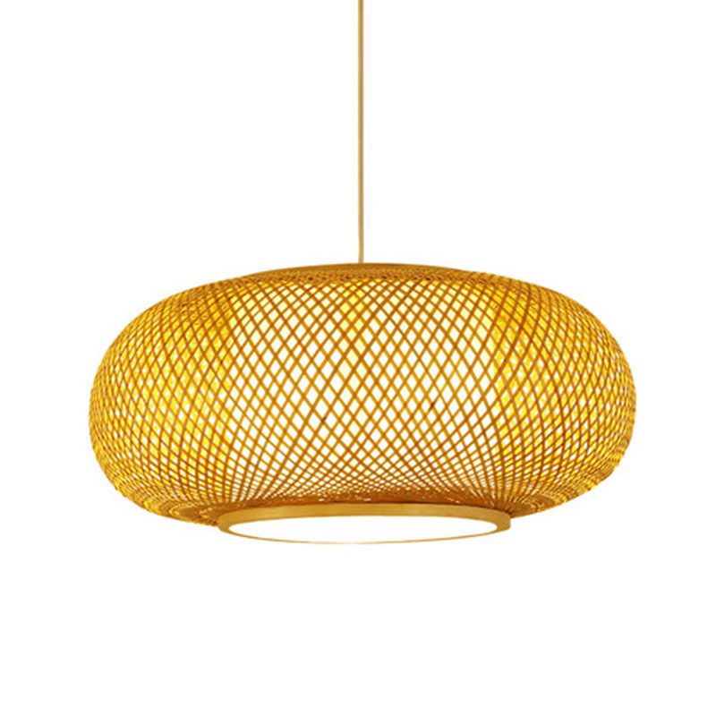 Asian Style Hand-weaving Bamboo Hanging Lamp Lanterns Shaped Single Bulb Lighting Fixture for Restaurant