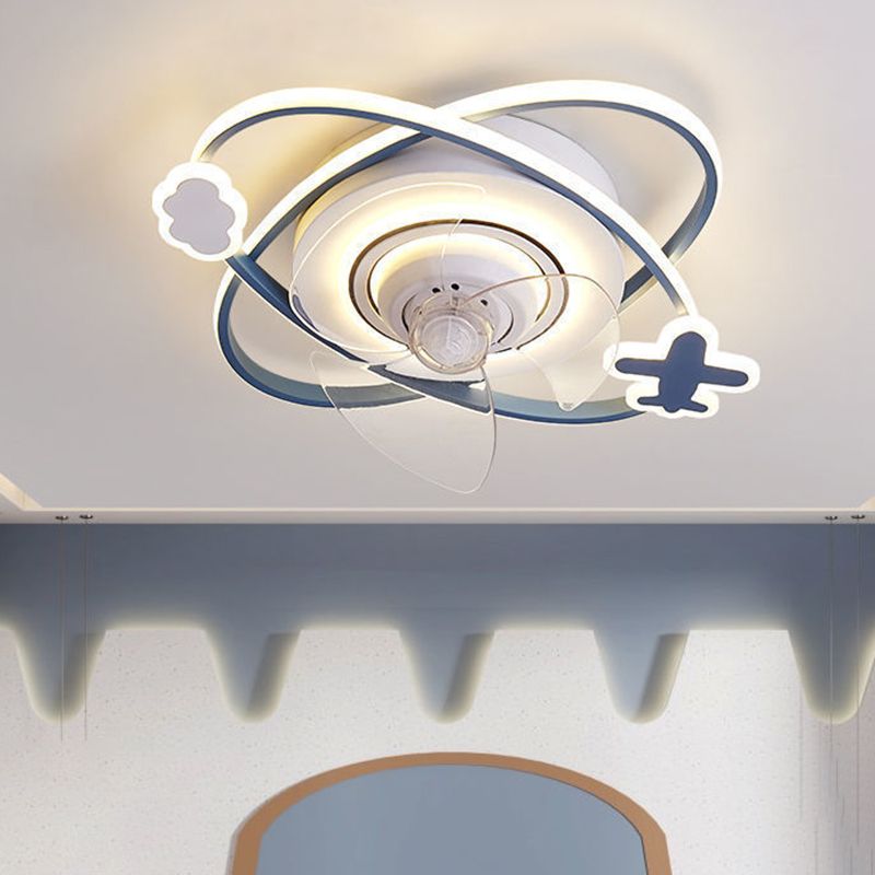 3-Blade Children Ceiling Fan Polish Finish LED Fan with Light for Foyer