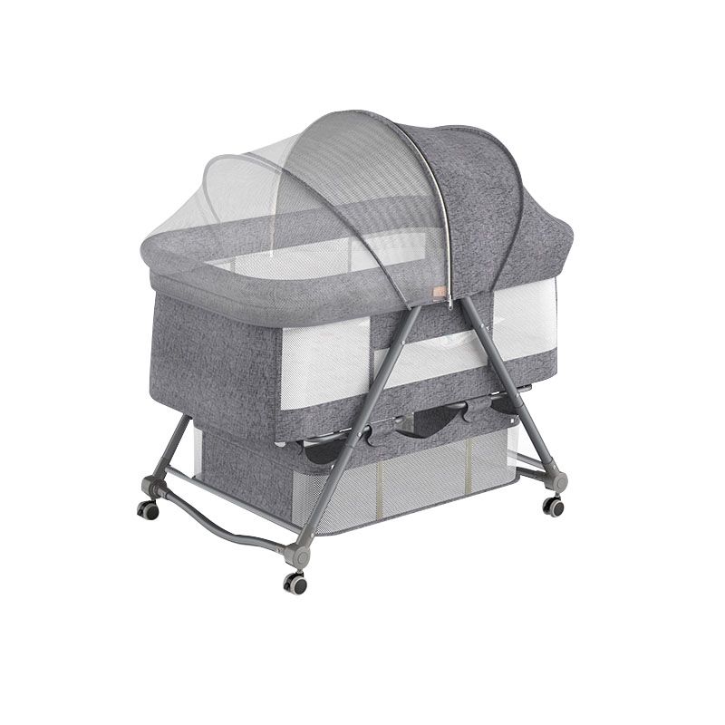 Foldable and Convertible Crib Cradle Square Metal Bassinet with Wheel