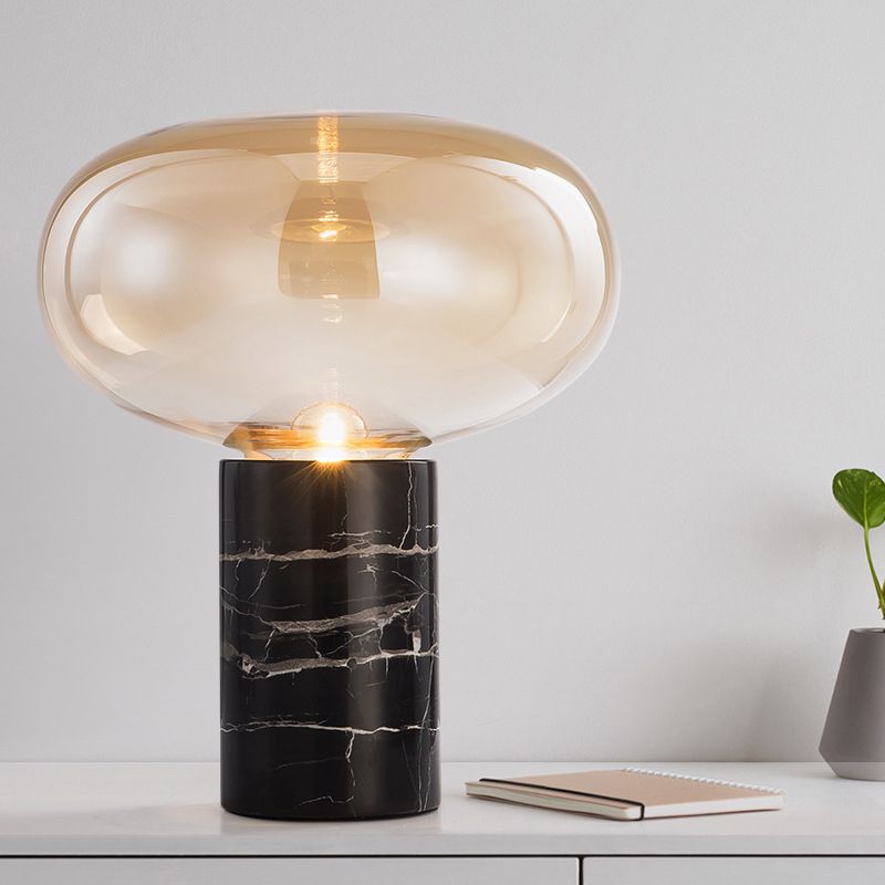 9,5 "/ 15" O Single Salle Room Night Light Postmodern Black Marble Table Lampe With Ellipse Grey / Amber Glass Shade