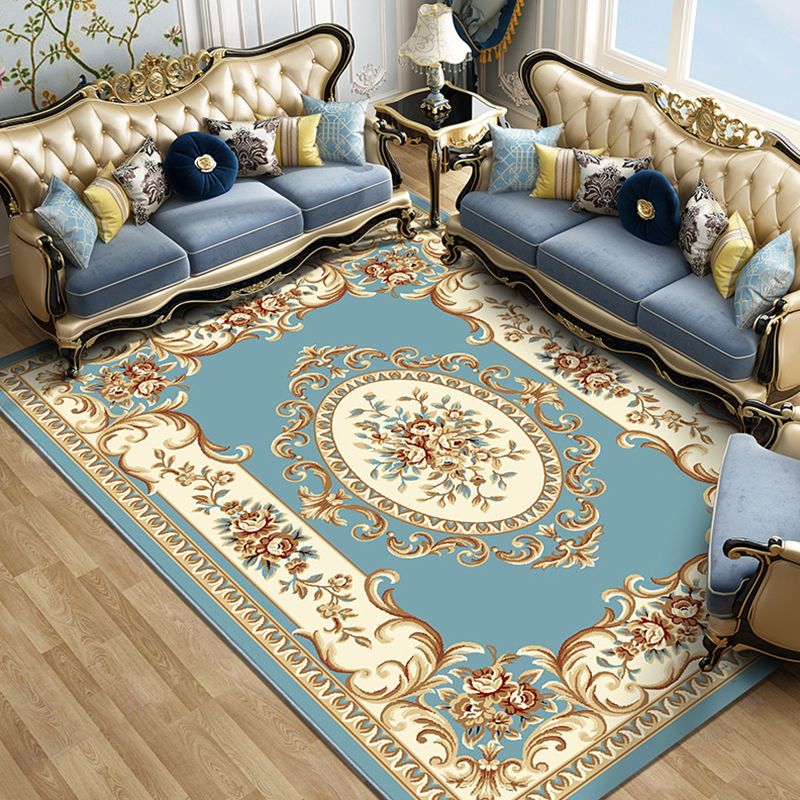 Colorful Blossom Pattern Rug Multicoloured Vintage Carpet Polyester Machine Washable Non-Slip Backing Carpet for Parlor