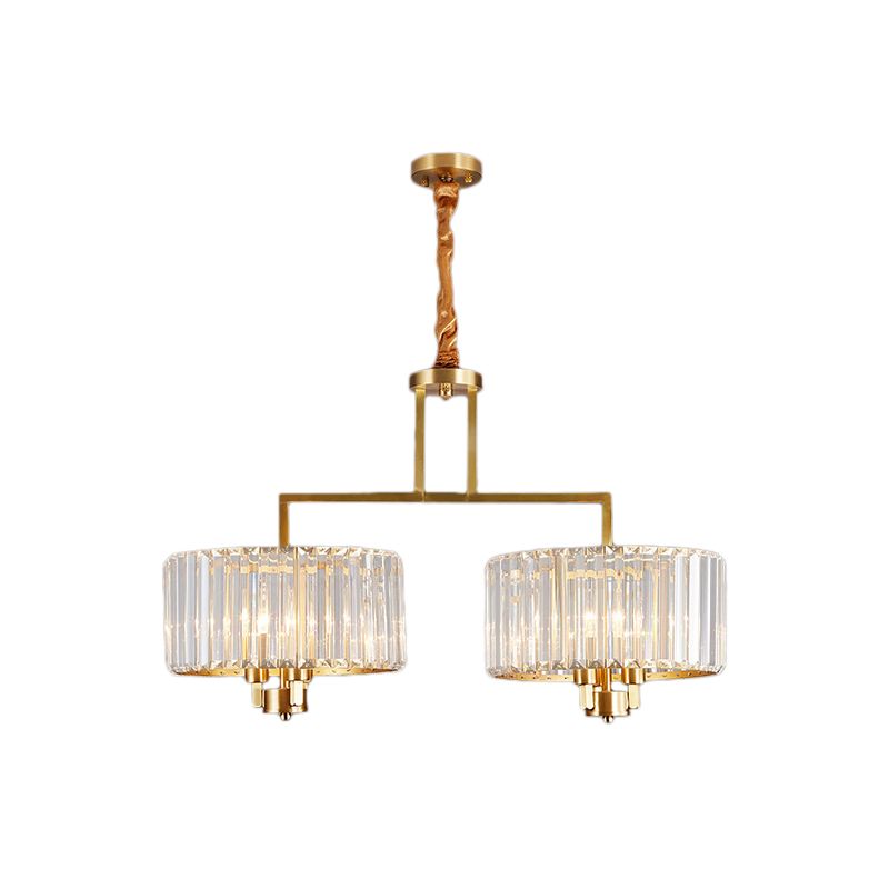 Drum Living Room Chandelier Lighting Clear Crystal 3/6/9 Heads Contemporary Suspension Light in Gold