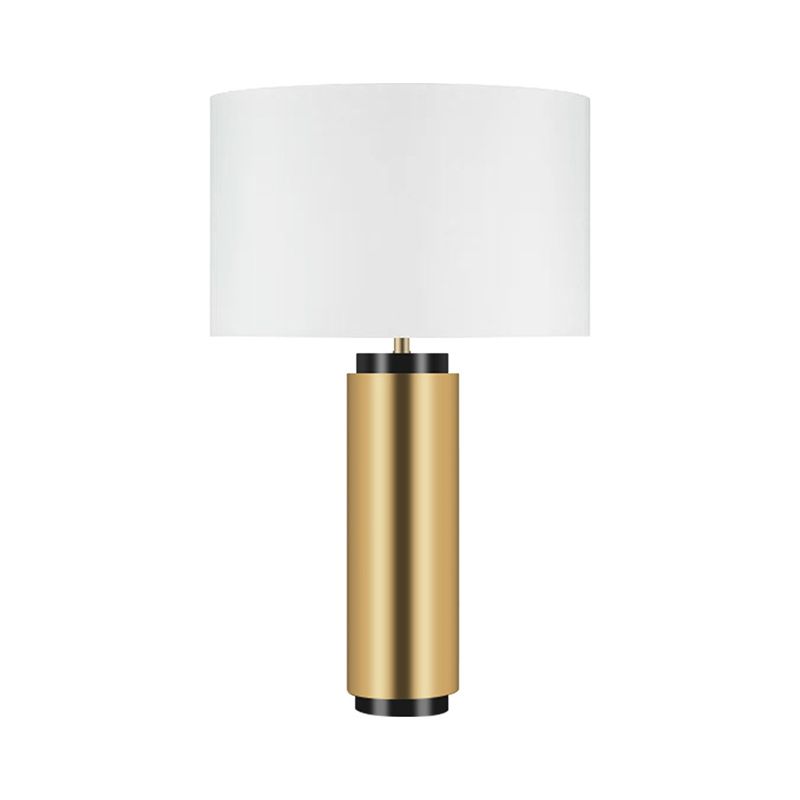 Cylindrical Task Lighting Modernism Fabric 1 Head White Desk Lamp with Gold Metal Base