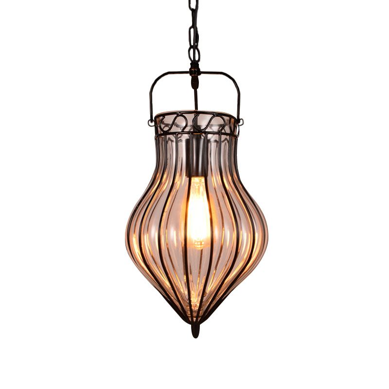 Clear Glass Teardrop Hanging Pendant Light Industrial Style Single Pendant Lighting in Black for Restaurant