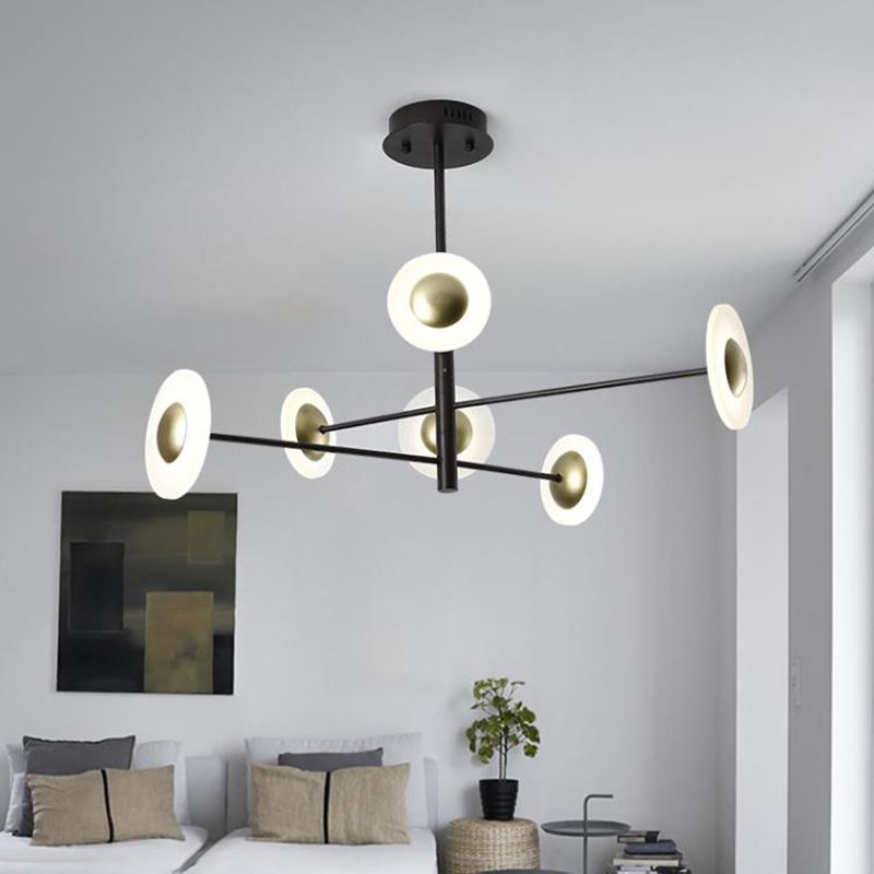 3 Tiers Bedroom Chandelier Lighting Fixture Metal 6 Lights Modern Hanging Pendant Light in Black