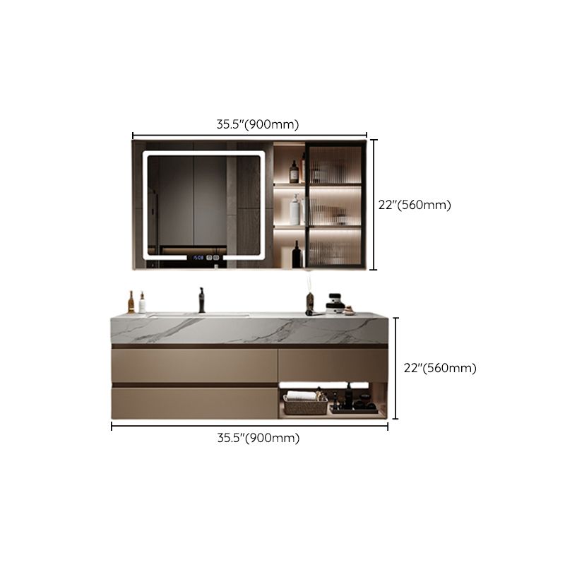 Glam Bath Vanity Quartz Top Standalone Cabinet and 3 Drawers Wall-Mounted Vanity Set