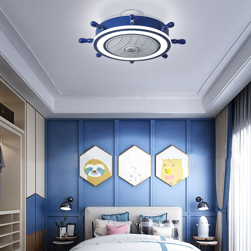 Mediterranean Style Ceiling Fan Lamp LED Circle Shape Ceiling Fan Light for Bedroom