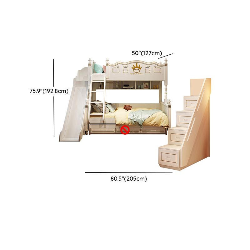 Nordic Solid Wood High Bunk Bed White Kid's Bed with Storage/Stairway