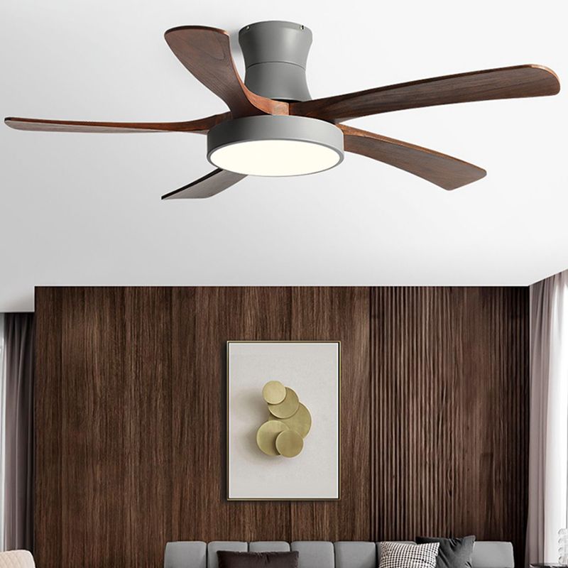 Nordic LED Ceiling Fan 5-Blade Fan Lighting with Wood for Living Room