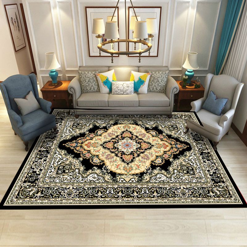 Multicolor Flower Rug Polyester Carpet Classical Anti-Slip Backing Indoor Rug for Home Decoration